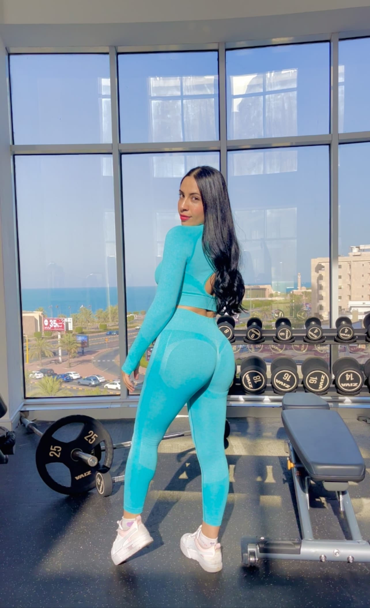 Marwa Ben Said in the gym overlooking the city